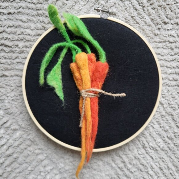 Vegetables on Embroidery Hoops | Handmade | Wool Needle Felting 1 Piece: Carrots - Picture 5 of 8